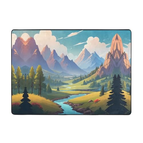 AKGFFDS Teppich, Motiv: Berge unter weißen Wolken, 203,2 x 147,3 cm, für Wohnzimmer, Büro, Couchtisch, Bett, Balkon, weich, flauschig, wasserabsorbierend, langlebig von AKGFFDS