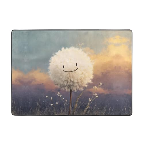 AKGFFDS Teppich, Motiv: lächelnder Löwenzahn, 203,2 x 147,3 cm, für Wohnzimmer, Büro, Couchtisch, Bett, Balkon, weich, flauschig, wasserabsorbierend, langlebig von AKGFFDS