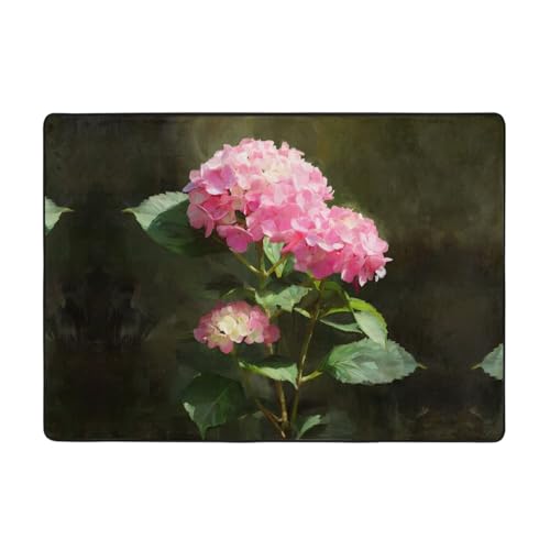 AKGFFDS Teppich, Motiv: rosa Hortensien, 203,2 x 147,3 cm, für Wohnzimmer, Büro, Couchtisch, Bett, Balkon, weich, flauschig, wasserabsorbierend, langlebig von AKGFFDS