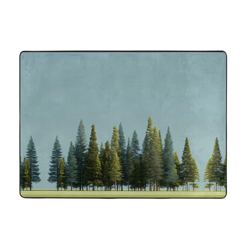 AKGFFDS Teppich mit Kiefernbäumen auf flachem Boden, 203,2 x 147,3 cm, für Wohnzimmer, Büro, Couchtisch, Bett, Balkon, weich, flauschig, wasserabsorbierend, langlebig von AKGFFDS
