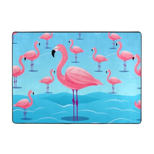 AKGFFDS Teppich mit langen Beinen, Flamingo-Druck, 203,2 x 147,3 cm, für Wohnzimmer, Büro, Couchtisch, Bett, Balkon, weich, flauschig, wasserabsorbierend, langlebig von AKGFFDS