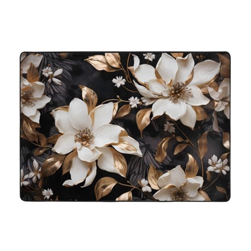 AKGFFDS Teppich mit vergoldetem Lilien-Druck, 203,2 x 147,3 cm, für Wohnzimmer, Büro, Couchtisch, Bett, Balkon, weich, flauschig, wasserabsorbierend, langlebig von AKGFFDS