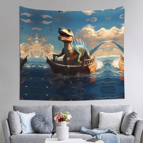 AKGFFDS Wandteppich, Motiv: Dinosaurier auf dem Boot, 152,4 x 129,5 cm, weich, leicht, für den Innen- und Außenbereich. Für Schlafzimmer, Schlafsaal, Strandtuch, Picknicktücher AKGFFDS Wandteppich, Motiv: Dinosaurier auf dem Boot, 152,4 x 129,5 cm, weich, leicht, für den Innen- und Außenbereich. Für Schlafzimmer, Schlafsaal, Strandtuch, Picknicktücher von AKGFFDS