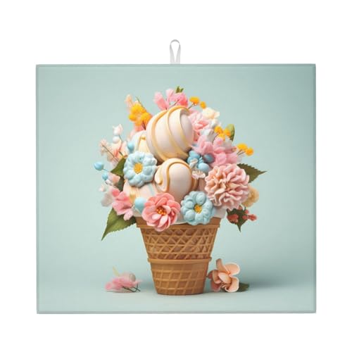 Abtropfmatte für Küche AKGFFDS Eis und Blumen Druck ultra saugfähig, wendbar und stilvoll Küche Arbeitsplatte Matte von AKGFFDS