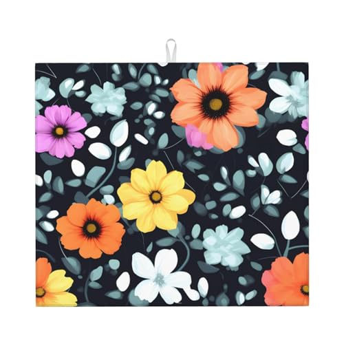 Abtropfmatte für Küche AKGFFDS Schöne bunte Blumen Druck ultra saugfähig, wendbar und stilvoll Küche Arbeitsplatte Matte von AKGFFDS