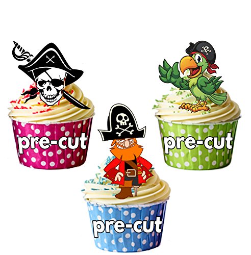AKGifts Piraten Party Pack, 36 Cup Cake Topper, essbar Stand Up Dekorationen von AKGifts