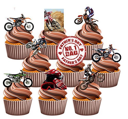 AKGifts Vater 's Day Motocross Themed Kuchen Dekorationen, essbar Stand-up Cup Cake Topper (Pack von 12) von AKGifts
