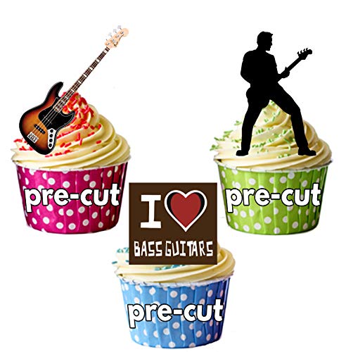 Bass Gitarre Spieler Essbar Stand-up Cupcake Topper (Pack von 12) von AKGifts