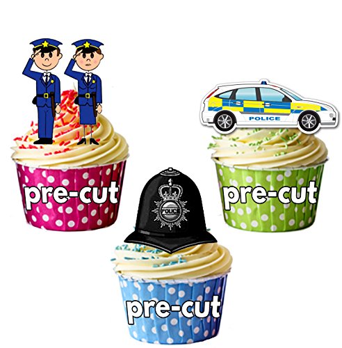 Cartoon-Polizei-Helm Auto Mischen 12 essbaren Kuchendeckel von AKGifts