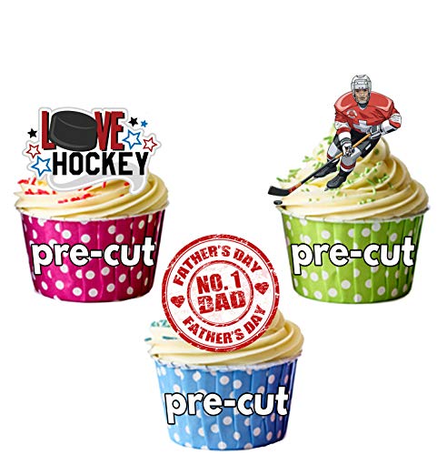 Eishockey-Kuchendekoration zu Vatertag, essbare, aufrecht stehende Figuren (Paket mit 12 Stück) von AKGifts