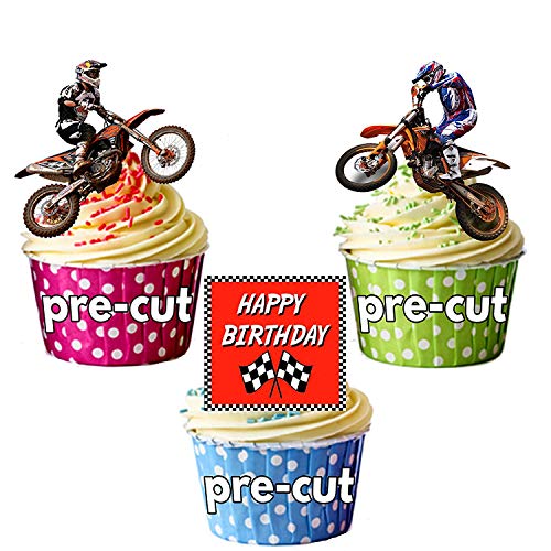 Happy Birthday Motocross,-12 EDIBLE WAFER CUP CAKE Topper-Decorazioni per torte von AKGifts