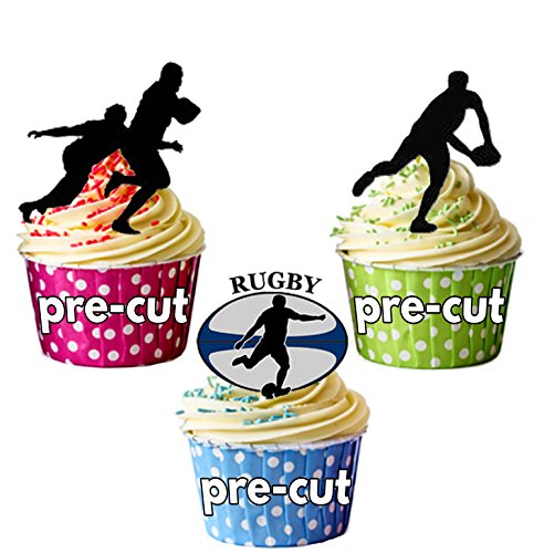 Men's Boy's Motif Silhouette de joueur de Rugby - 12 décorations comestibles en gaufrette pour cupcakes von AKGifts