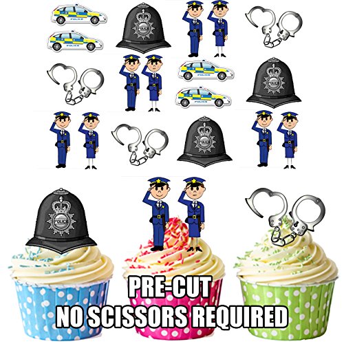 Essbare Cupcake-Topper/Kuchen-Dekoration, Motiv: Polizist, 36 Stück von AK Giftshop