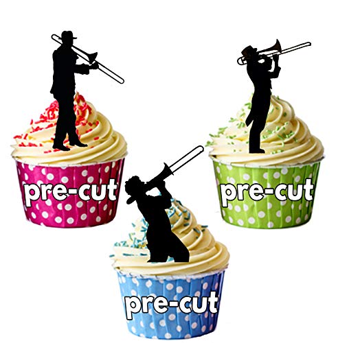 AKGifts Posaunenspieler, gemischte Scherenschnitte – essbare Stand-up-Cupcake-Topper (12 Stück) von AKGifts