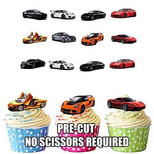 Sport Auto Party Pack, essbar, Stand-up Cup Cake Topper (36 Stück) von AKGifts