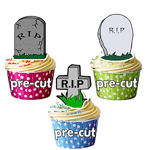 Vorgeschnittene Halloween Rip Grabsteine - Essbare Cupcake Topper/Kuchendekorationen (24 Stück) von AK Gifts