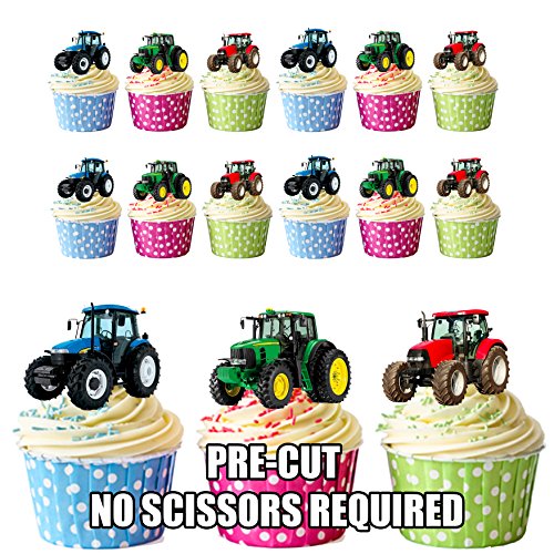 Vorgeschnittener Traktor/Traktoren – essbare Cupcake Topper/Kuchendekorationen (12 Stück) von AKGifts