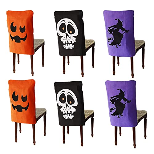 AKH® Halloween Stuhlhussen | 06 Stück | 64 x 50 cm - große Größe | wiederverwendbar | Schonbezüge für Esstisch Stühle | Halloween Stuhl Rückseite Sitzschutz | für Halloween Party Dekoration von AKH