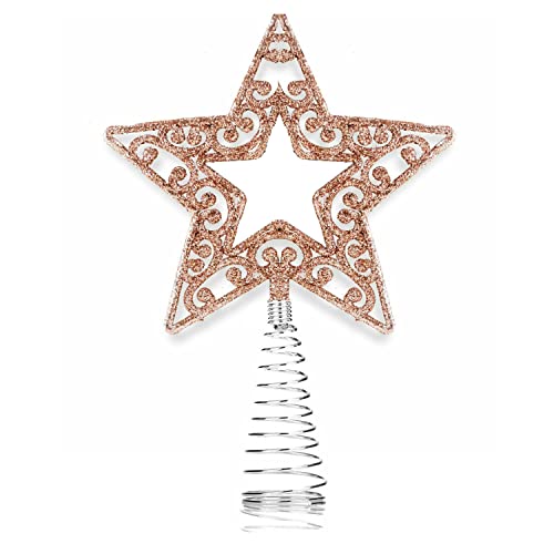 AKH® Weihnachtsbaumspitze, rotgoldfarben, 19 cm Größe, glitzernde MetallWeihnachtsbaumspitze, glitzernde Weihnachtsbaumspitze, Dekoration für Weihnachtsbaumspitze, Weihnachtsbaumspitze, Stern für von AKH