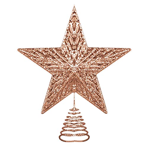 AKH® Weihnachtsbaumspitze Stern | 25 cm - Größe | Glitzernder Stern | Metall Glitzer Stern Baumspitze | Xmas Party Dekoration Ornamente | Für Christbaumschmuck (Roségold) von AKH