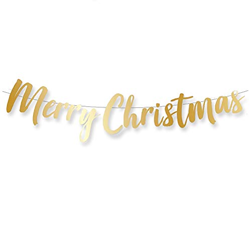 Merry Christmas Banner | 150 cm lang | Metallische Merry Christmas Wimpelkette Girlande | Inklusive einer Schnur zum Aufhängen (Gold) von AKH