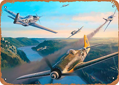 AKICLIA Ww2 Luftwaffe Fw 190 vs P51 Vintage-Schild Metall-Blechschild Wanddekoration 20,3 x 30,5 cm von AKICLIA