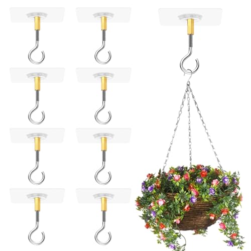 AKINSTER Deckenhaken Selbstklebend, 8 Stück Klebehaken Decke Deckenhaken Ohne Bohren Extra Stark für Blumentöpfe PVC-Pflanzenhaken von AKINSTER