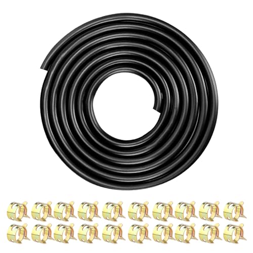 Benzinschlauch 5mm, 2.4 Meter Benzinschlauch Rasenmäher Kraftstoffschlauch 5mm Kraftstoffleitung ölschlauch mit 20 Schlauchschellen für Rasenmäher Auto Motorrad Roller von AKINSTER