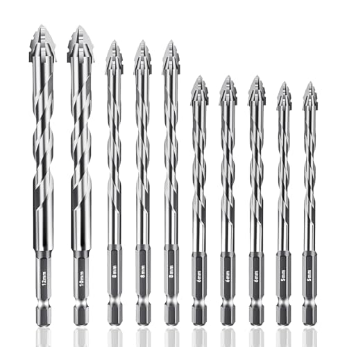 Fliesenbohrer Set, 10 Stück Sägezahnbohrer Bohrer mit 4 Schneiden Exzenterbohrer 1/4 Sechskantschaft für Glas Keramik Porzellan Fliesen von AKINSTER