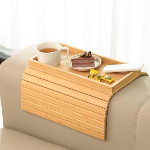 Sofatablett, Sofa Tablett aus Bambus Rutschfestes Couch Tablett Faltbarer Sofatablett Armlehne für Snacks Getränke Tasse Steuerung Handy von AKINSTER