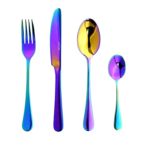 AKIS Besteckset Besteck aus Edelstahl 16-teiliges Besteck Set für 4 Personen regenbogen bunt von AKIS ALIVE KITCHEN IDEA STUDIO