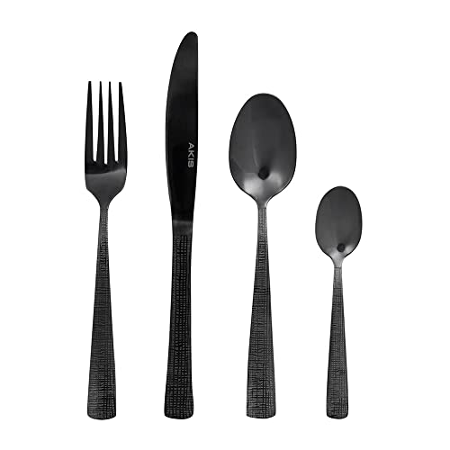 AKIS Besteck Set 4 Personen, 16 teilig Edelstahl Besteckset Essbesteck Set mit Messer Gabel Löffel, Hochwertiges Edelstahlbesteck Spülmaschinenfest schwarz von AKIS ALIVE KITCHEN IDEA STUDIO