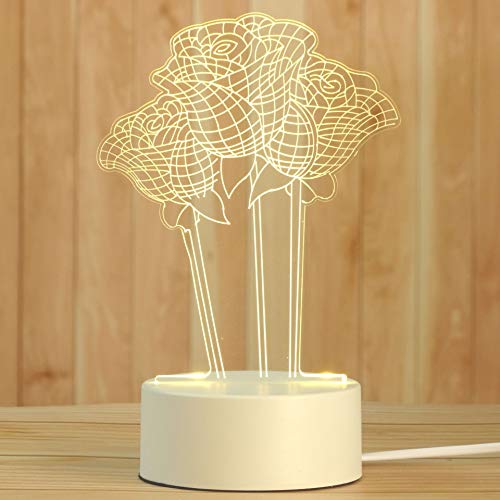 AKIS HOME 3D Nachtlicht, LED Illusion Lampe mit Smart Touch 7 Farben für Wohnzimmer Schlafzimmer, Geburtstagsgeschenk für Mädchen Junge (Rose, 3-farbig) von AKIS ALIVE KITCHEN IDEA STUDIO