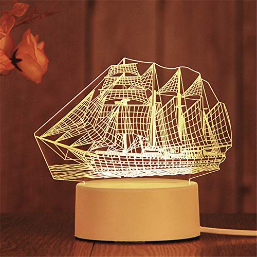 AKIS HOME 3D Nachtlicht, LED Illusion Lampe mit Smart Touch 7 Farben für Wohnzimmer Schlafzimmer, Geburtstagsgeschenk für Mädchen Junge (Segelboot, 7-farbig) von AKIS ALIVE KITCHEN IDEA STUDIO