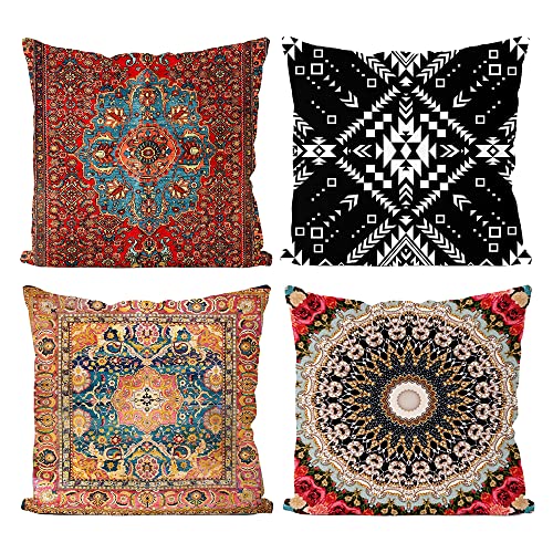 AKIS Home Kissenbezug 45x45cm 4er-Set Indische Hippie Böhmischen Mandala Blume Dekorative Kissenhülle Dekokissen Wohndeko von AKIS ALIVE KITCHEN IDEA STUDIO