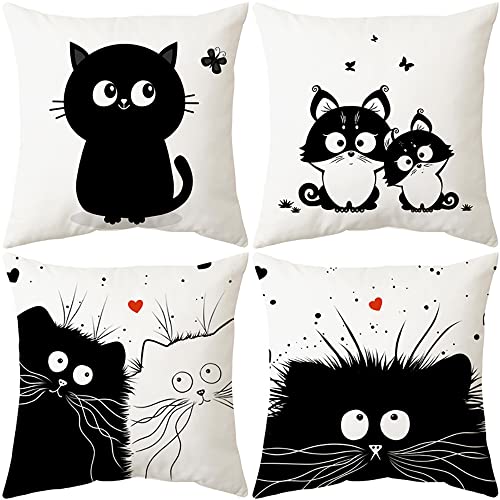 AKIS Home Kissenbezug 45x45cm 4er-Set Katze Cartoon Muster Kissenbezüge Sofakissen für Kinderzimmer Wohndeko Katzenliebe Multicolor… von AKIS ALIVE KITCHEN IDEA STUDIO