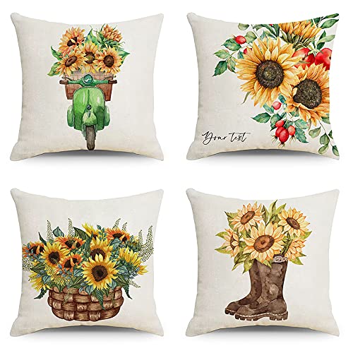 AKIS Home Kopfkissenbezug, Polyester, 45 x 45 cm, Sonnenblumen-Motiv, 4 Stück Blume Dekorative Kissenhülle Dekokissen Wohndeko von AKIS ALIVE KITCHEN IDEA STUDIO