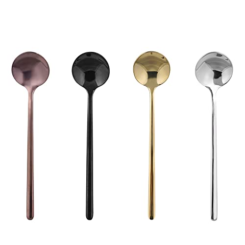 AKIS Schneespitze 4Pcs Kaffeelöffel Eislöffel,Schwarz Kaffeelöffel,Bunt Teelöffel Edelstahl,Poliert Teelöffel Set,Edelstahl Teelöffel,Gold Löffel mit langem Griff für Kaffee Tee Gläser von AKIS ALIVE KITCHEN IDEA STUDIO