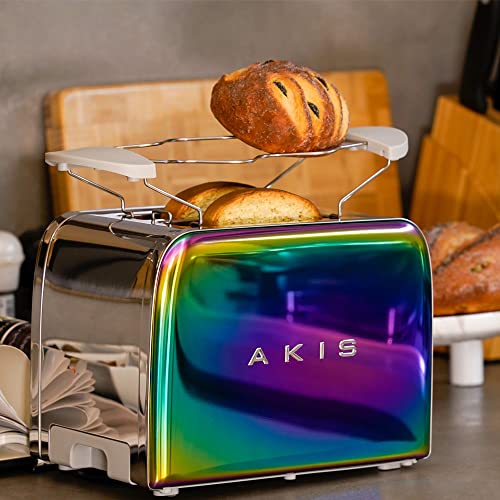 AKIS La Fête Design Toaster aus Edelstahl mit integrierter Brötchenaufsatz, 6 Bräunungsstufen, 850 W (Regenbogen) von AKIS ALIVE KITCHEN IDEA STUDIO