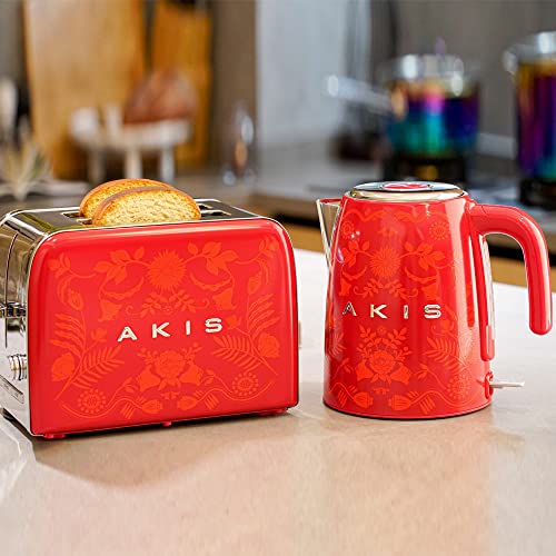 AKIS La Fête Design Toaster und Wasserkocher Set aus Edelstahl Modern, Toaster 6 Bräunungsstufen 850W, Wasserkocher mit Kalkfilter 1,7L. 2400W (Rot)… von AKIS ALIVE KITCHEN IDEA STUDIO