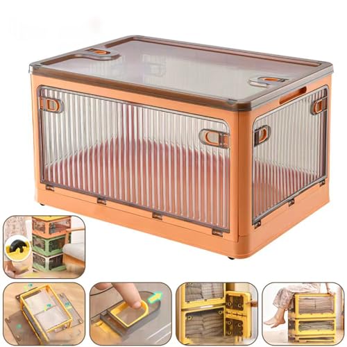 Akis Home Aufbewahrungsbox mit Deckel, 56L Boxen Aufbewahrung Ordnungsboxen Storage boxes Kisten, Kunststoffbox Plastikbox Stapelkisten Lagerboxen mit Rollen groß (Orange) von AKIS ALIVE KITCHEN IDEA STUDIO