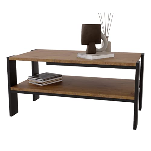 AKKE Angi Couchtisch für Wohnzimmer Beistelltisch Wohnzimmertisch Modern Sofatisch Kaffeetisch Deko Möbel für Wohnzimmer Wohnzimmertische Couchtische Eiche Retro Schwarze Beine 92x44x50cm von AKKE