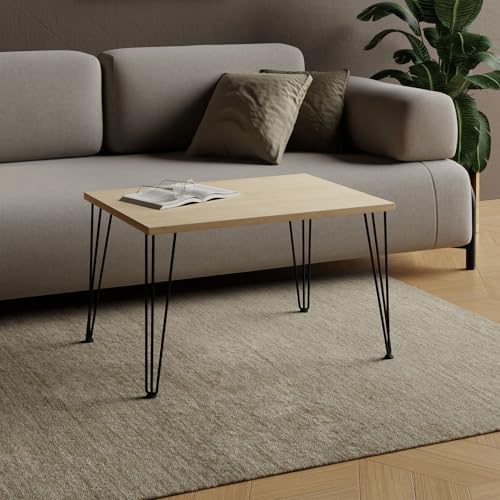 AKKE Couchtisch Wohnzimmertisch Beistelltisch Mit Metallbeinen Laminierte Platte Höhe 43cm Tisch Für Wohnzimmer Modern Loft Stil Moderno Ahorn 90x60cm von AKKE