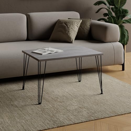 AKKE Couchtisch Wohnzimmertisch Beistelltisch Mit Metallbeinen Laminierte Platte Höhe 43cm Tisch Für Wohnzimmer Modern Loft Stil Moderno Beton 90x40cm von AKKE