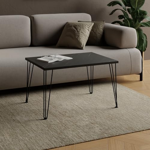 AKKE Couchtisch Wohnzimmertisch Beistelltisch Mit Metallbeinen Laminierte Platte Höhe 43cm Tisch Für Wohnzimmer Modern Loft Stil Moderno Gewürzter Stein 60x60cm von AKKE