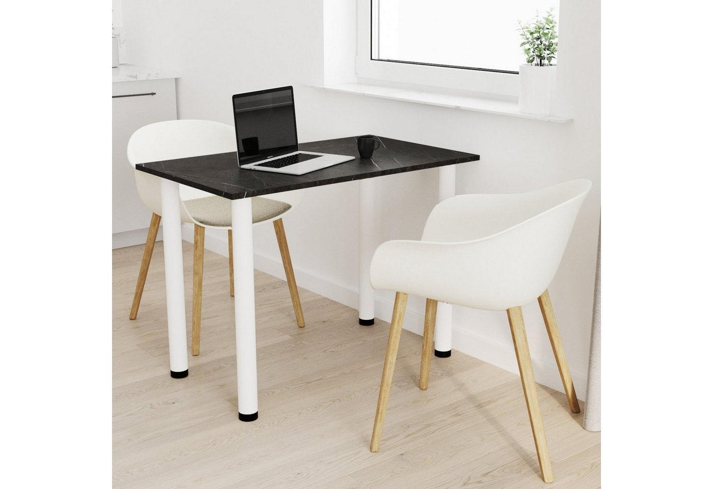 AKKE Esstisch, Esszimmertisch mit weißen Beinen Küchentisch Bürotisch 2mm PVC von AKKE