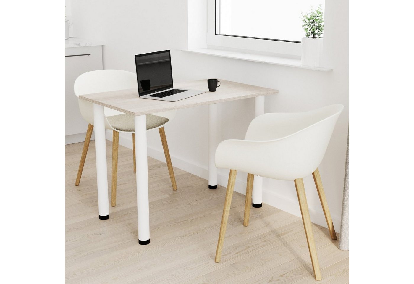 AKKE Esstisch, Esszimmertisch mit weißen Beinen Küchentisch Bürotisch 2mm PVC von AKKE