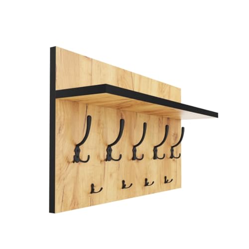 AKKE Garderobenpaneel Wandgarderobe Mit Ablage Wandpaneel Garderobe 9 Metallhaken PVC 40 x 70 cm Craft Gold von AKKE