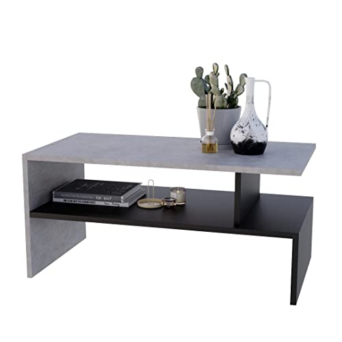 AKKE Jula Couchtisch für Wohnzimmer Beistelltisch Wohnzimmertisch Modern Sofatisch Kaffeetisch Deko Möbel für Wohnzimmer Wohnzimmertische Couchtische Beton Schwarze Beine 93x45x50cm von AKKE