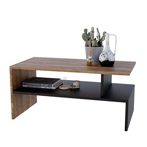 AKKE Jula Couchtisch für Wohnzimmer Beistelltisch Wohnzimmertisch Modern Sofatisch Kaffeetisch Deko Möbel für Wohnzimmer Wohnzimmertische Couchtische Eiche Retro Schwarze Beine 93x45x50cm von AKKE